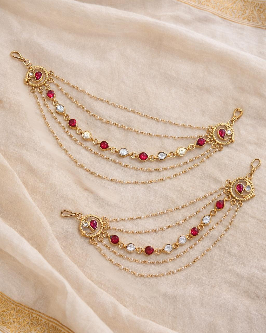 Red Jadatar gold balls Hanging Earchain-G352200