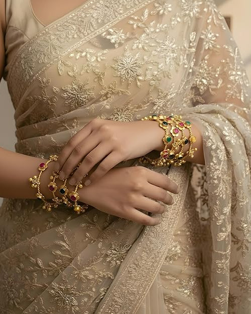 Chan Chan Multi-Color Gold-Plated Ghungroo Bangle Set(Set of 4)-G351300
