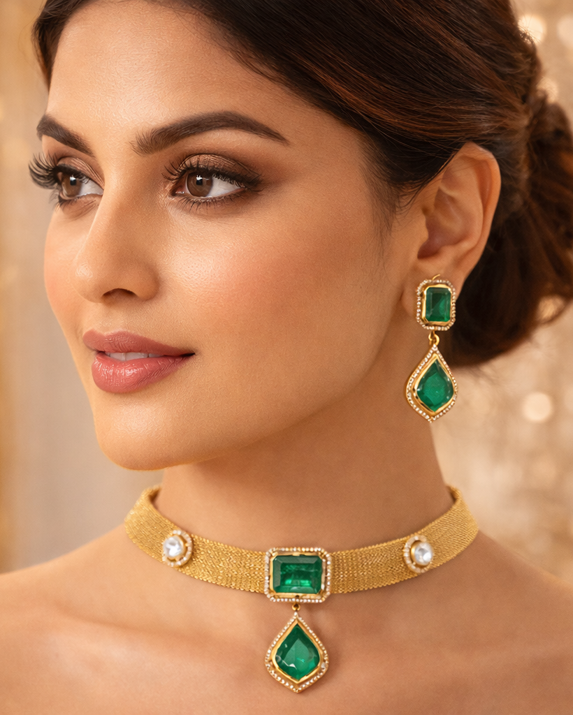 Gold-Plated Emerald Mesh Choker-G753800