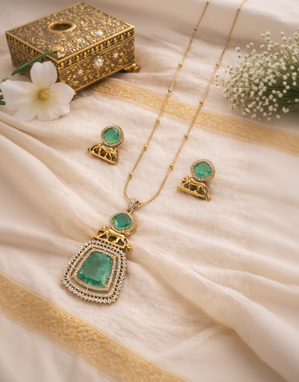 Sabyasachi Emerald Designer Pendant Set-G751600