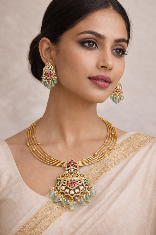 Antique Stiff Haasli with Mossainite Pendants