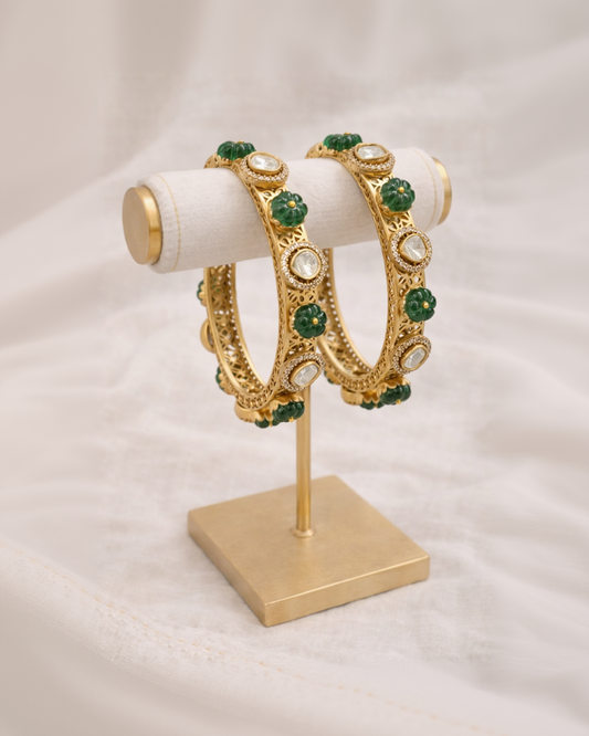 Emerald Floral Kundan Gold Bracelet — Adjustable Statement Kada-G352700