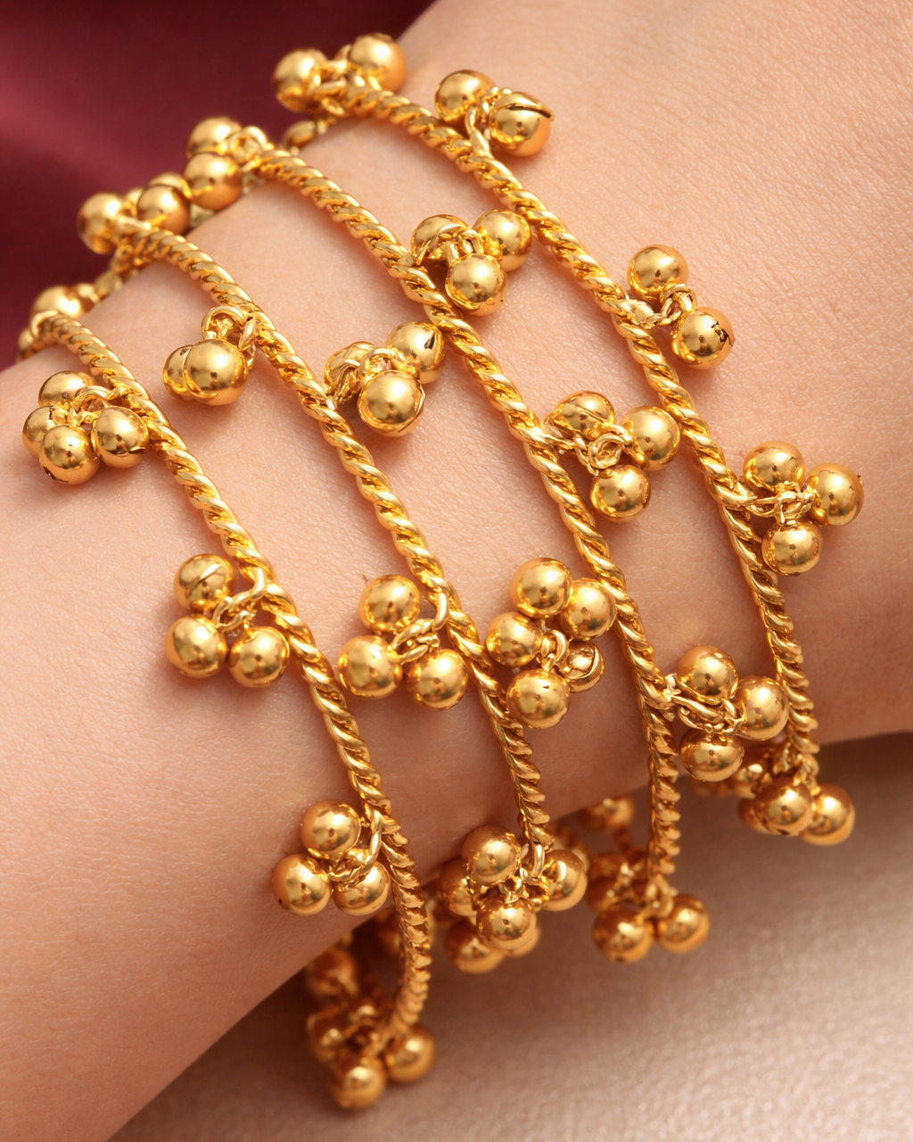 Ghughru with pearl Apala Golden Bangles 4 pc-G35800