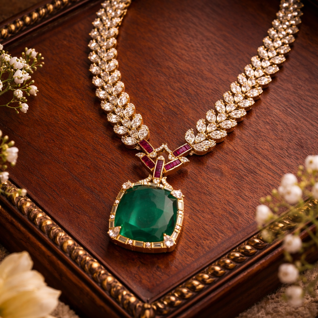 Royal Emerald Designer Diamond Necklace-G358600