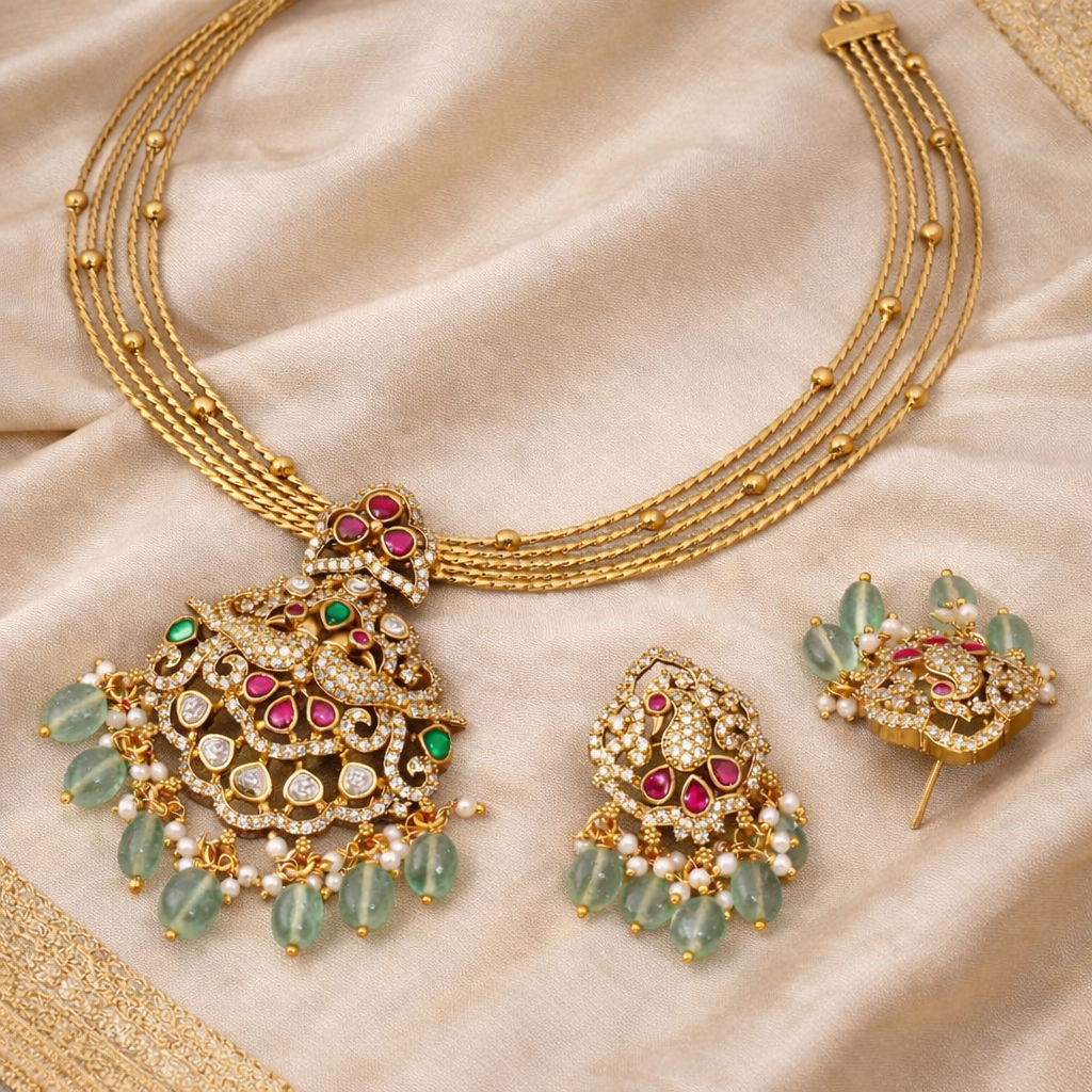 Antique Stiff Haasli with Mossainite Pendants