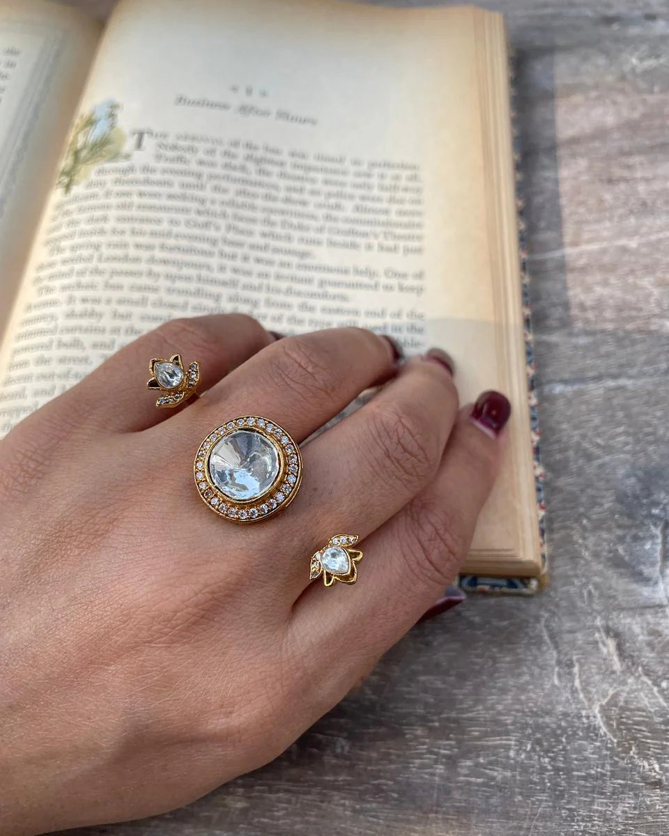 Mossainite Mona Triangle Two Finger Ring-G351100