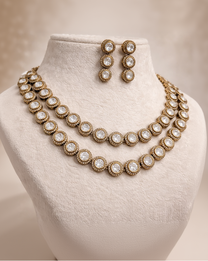Two Line Mossainite Necklace Set-G354200