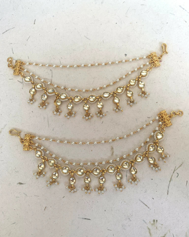 White Kundan Earchain-G351700
