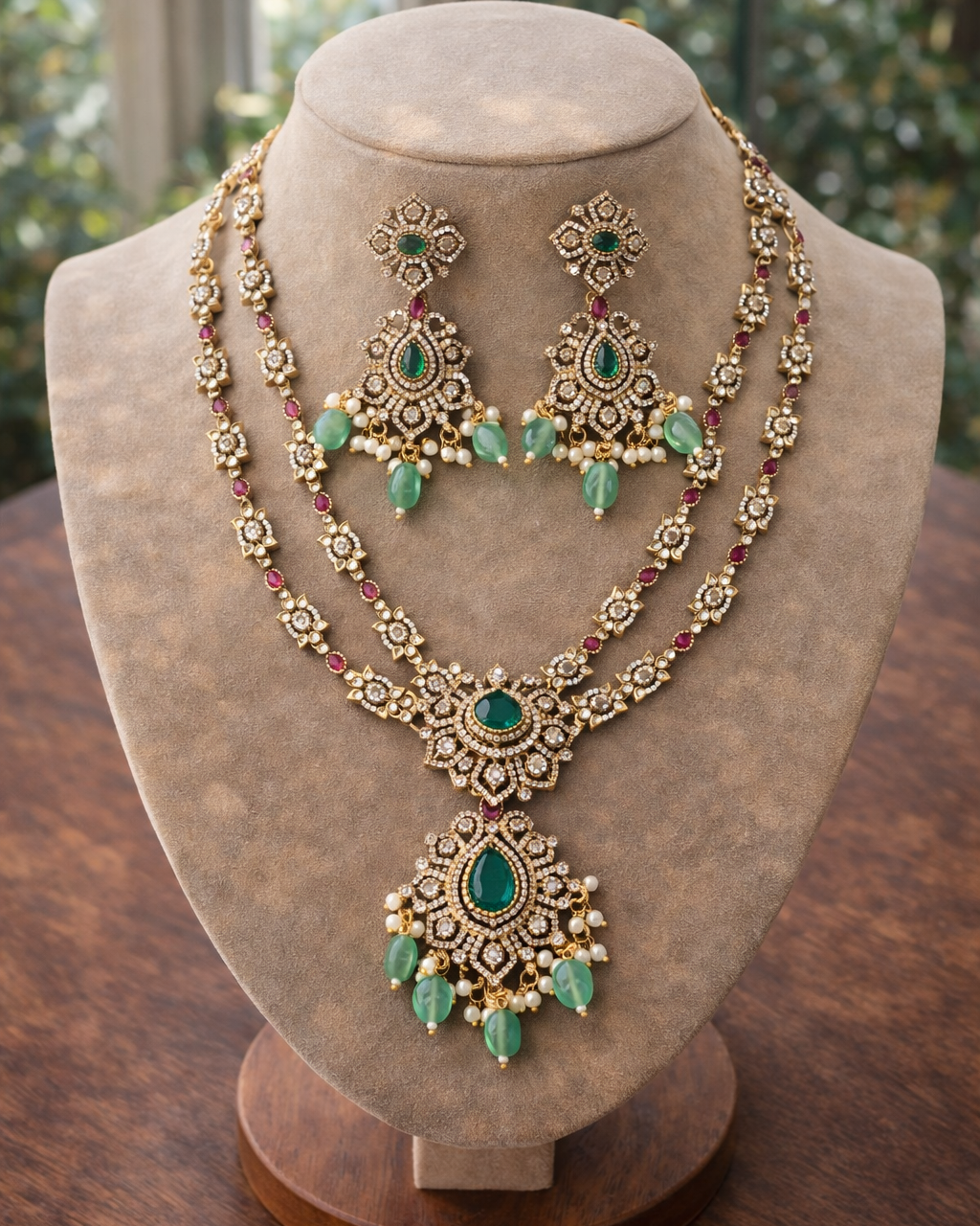 Emerald Victorian Layered Necklace Set-G353000