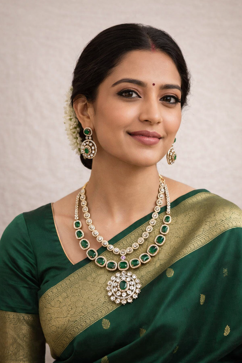 Two Line Emerald Victorian Necklace Set - New Arrival