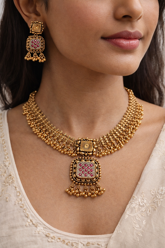 Chandan Belt Chorski Antique Necklace Set