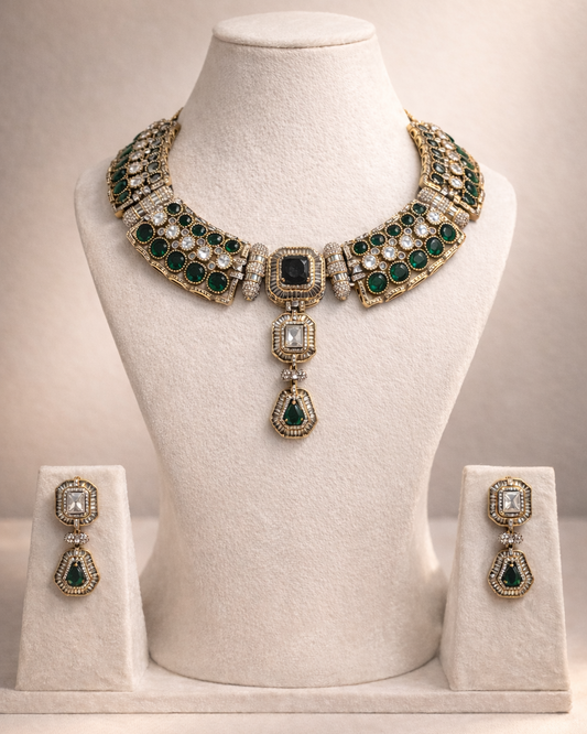 Premium Green Drop Mossainite Necklace Set-G356000