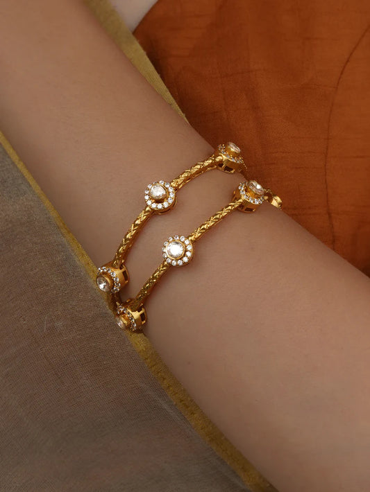 Real Mossoinite Delicate Gold Plated Bangles