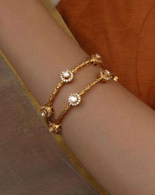 Real Mossoinite Delicate Gold Plated Bangles-G352400