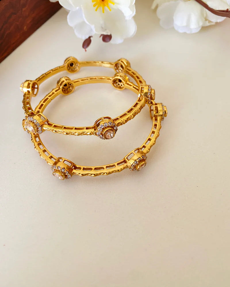 Real Mossoinite Delicate Gold Plated Bangles-G352400