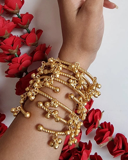 Ghughru with pearl Apala Golden Bangles 4 pc-G35800