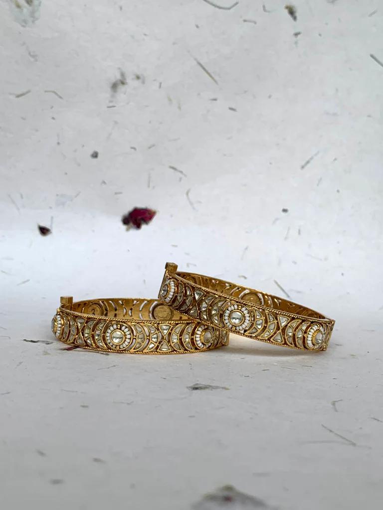 Gold Plated White Kundan Polki Bangles