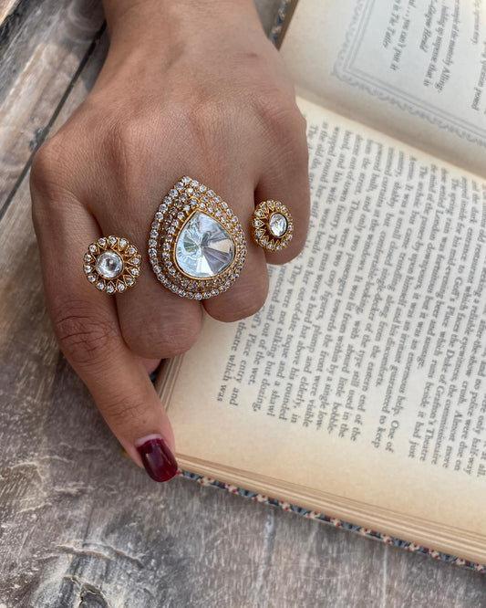 Mossainite Triangle Two Finger Ring-G351300