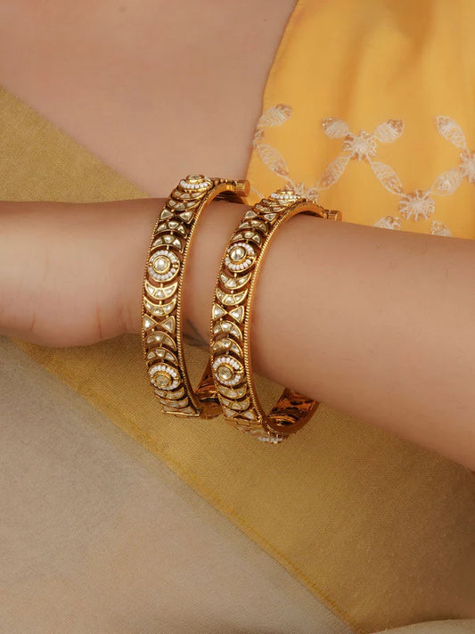 Gold Plated White Kundan Polki Bangles