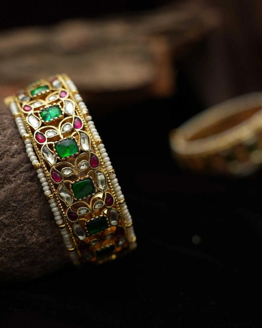 Gold Plated Gatha Jadau Polki Bangles-G8300