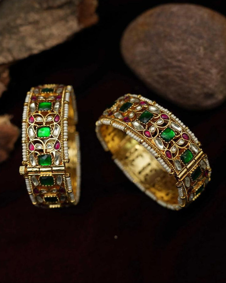 Gold Plated Gatha Jadau Polki Bangles-G8300