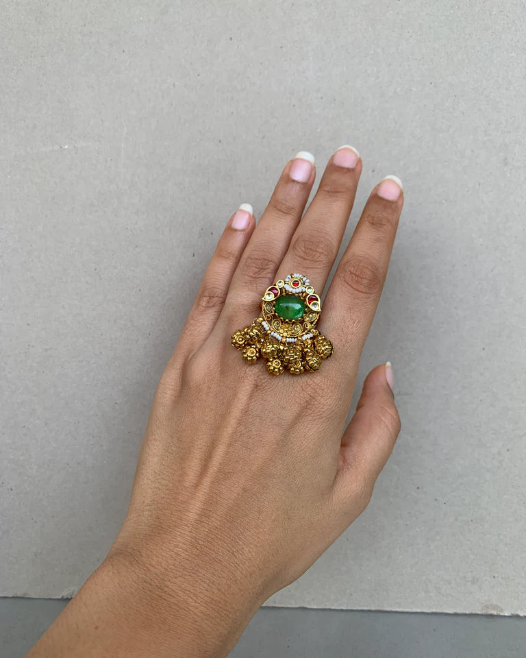 Jadau Kundan Green Stone Statement Ring-G351200