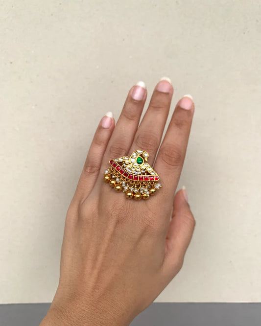 Jadau Kundan Peacock Motif Ring-G351500