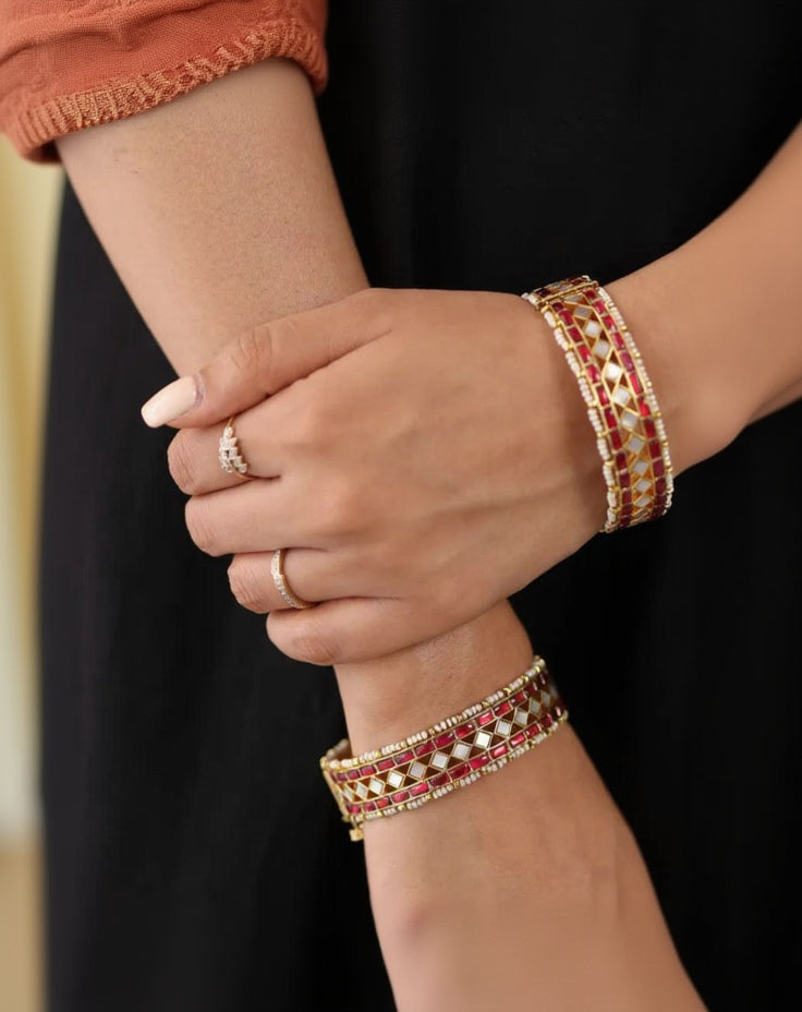 Gold Plated RehaaJadau Polki Bangles-G358400