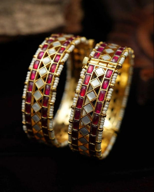 Gold Plated RehaaJadau Polki Bangles-G358400