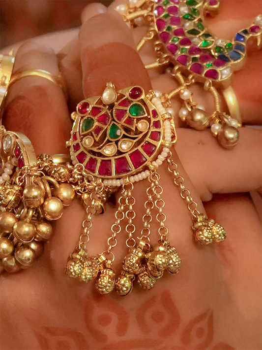 Gold Plated Jadau Kundan Motif Ring