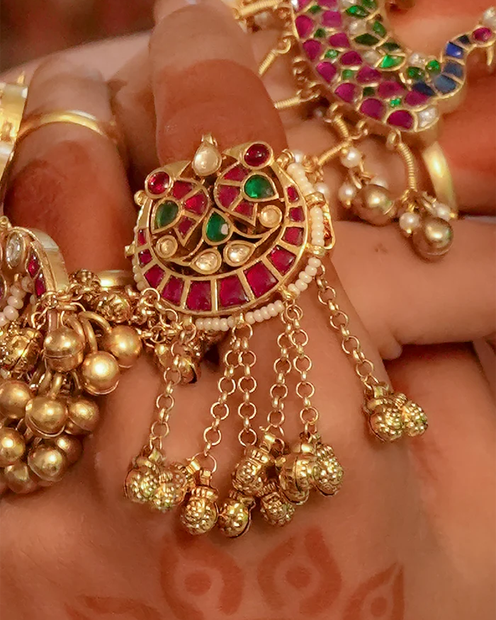 Gold Plated Jadau Kundan Motif Ring-G352100