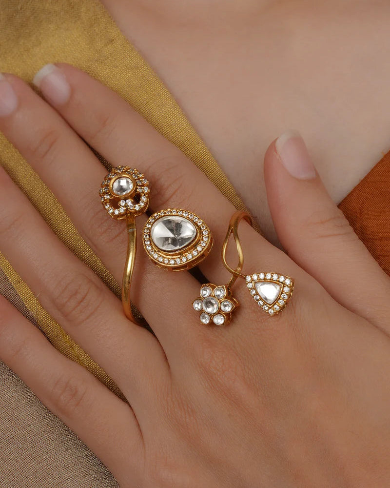 Gold Plated Faux Polki Ring-G351800