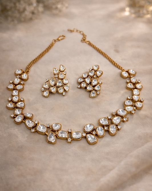 Asymmetric Mossainite Necklace Set-G356600