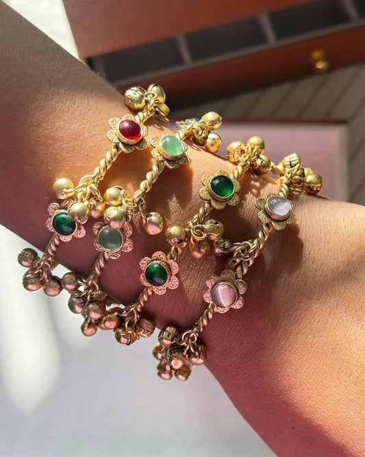 Chan Chan Multi-Color Gold-Plated Ghungroo Bangle Set(Set of 4)-G351300