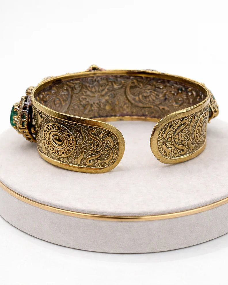Sabyasachi-Inspired Natural-Gemstone Gold Cuff Bracelet-G352200