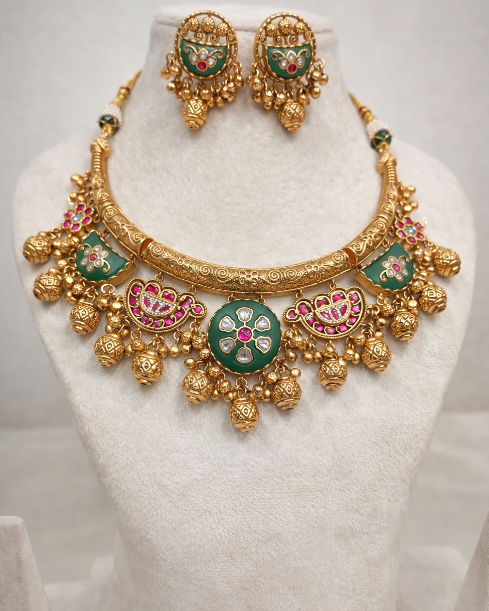 Artistic Designer Rajwadi Heritage Hasli Choker Necklace Set-G356300