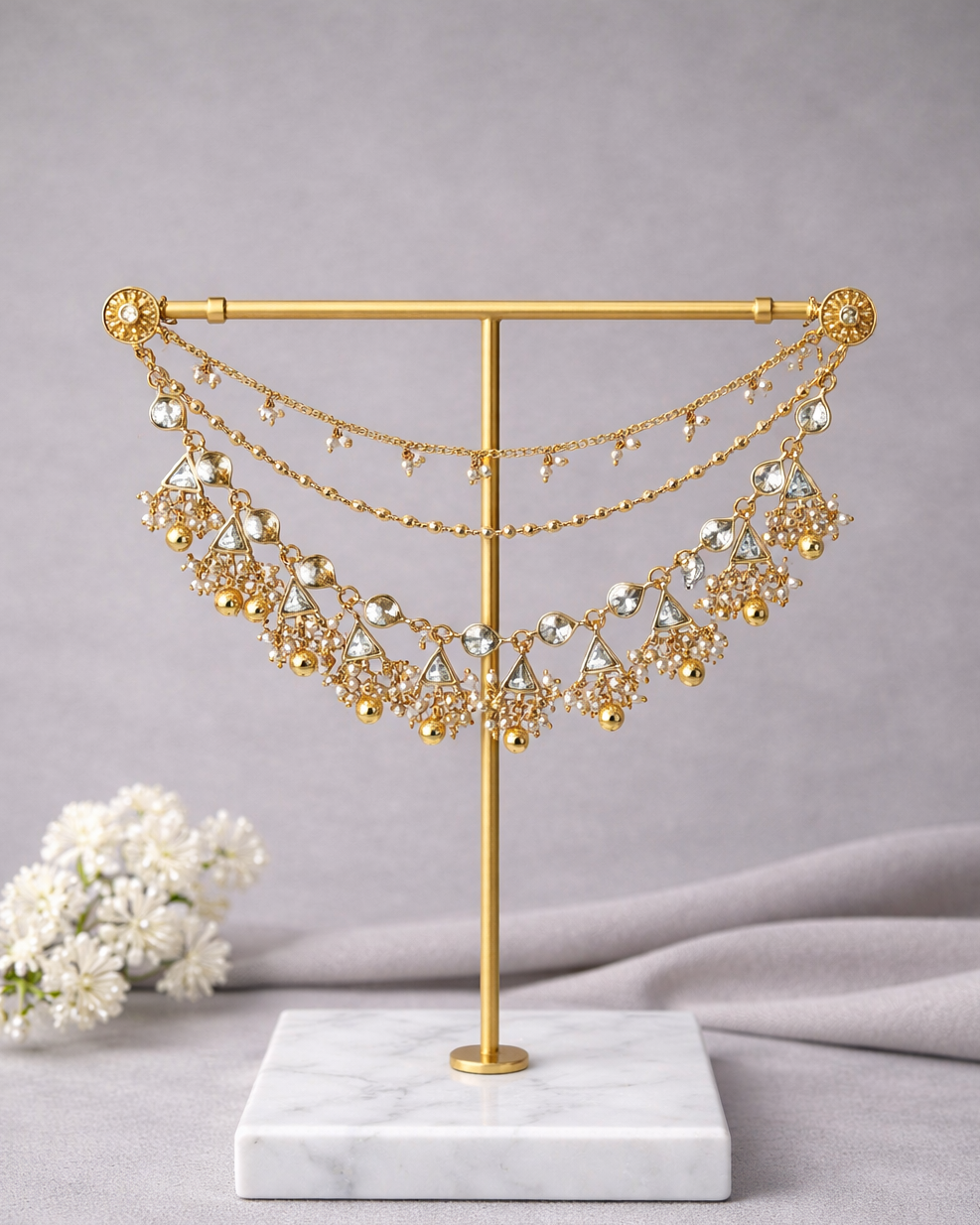 Gold Plated Kundan & Pearl Kansar(Pair)-G353700