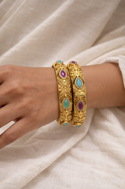 Antique Golden Heritage Bangles(Set of 2)