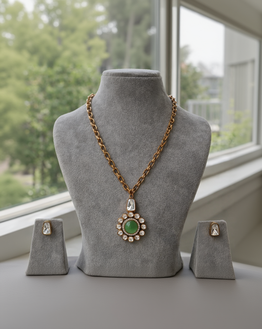 Green Mossonite Pendent Set
