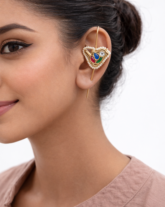 Pachi Kundan Jadav Parot Needle Ear Cuffs-G35700