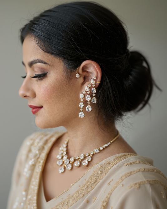 American Diamond (AD) Semi Ear Cuff Danglers-G45800