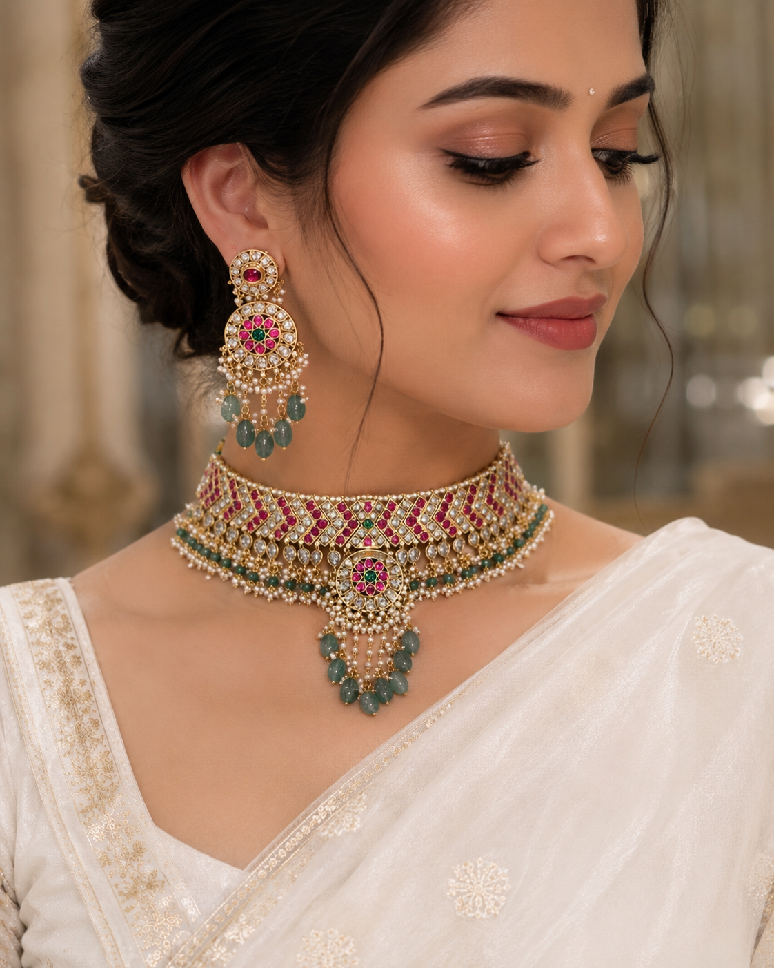 Handcrafted Jadau Kundan & Polki Choker Set-G117000