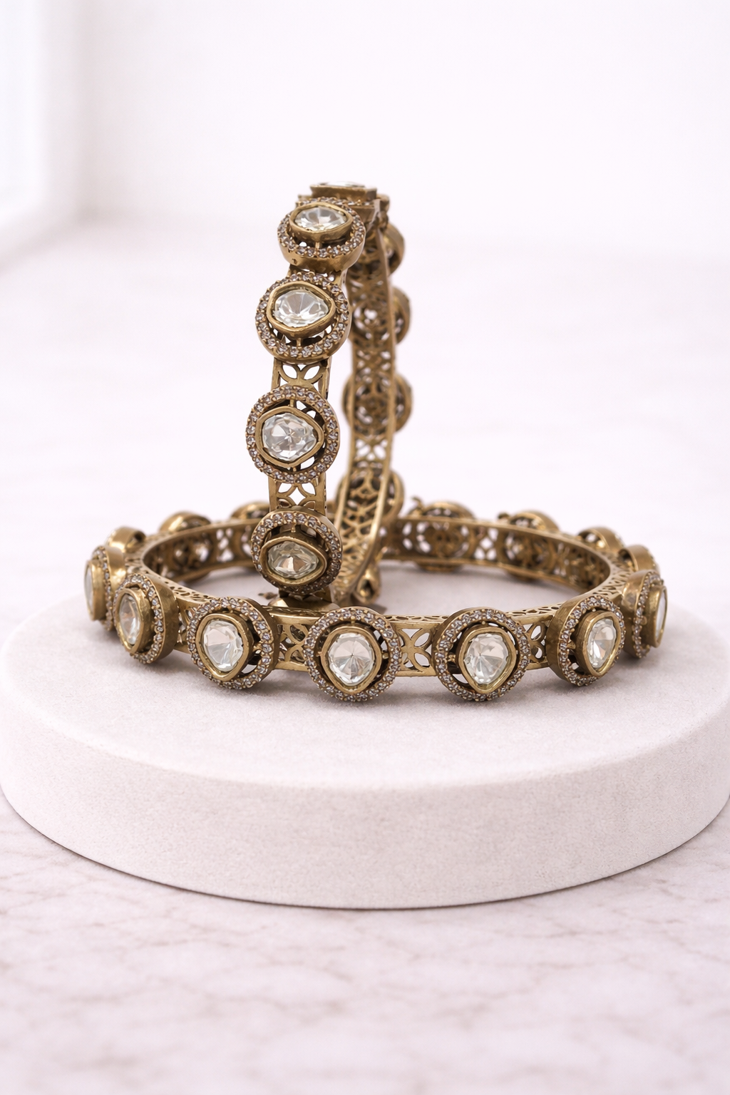 Moissanite Uncut Diamond Polki Bangles(Set of 2)