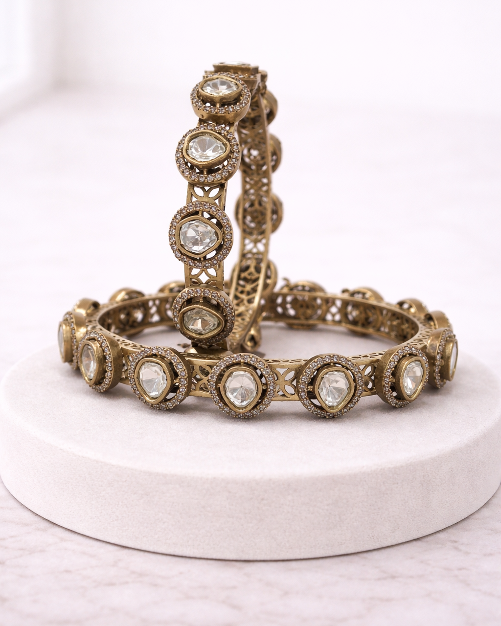 Moissanite Uncut Diamond Polki Bangles(Set of 2)-G353900