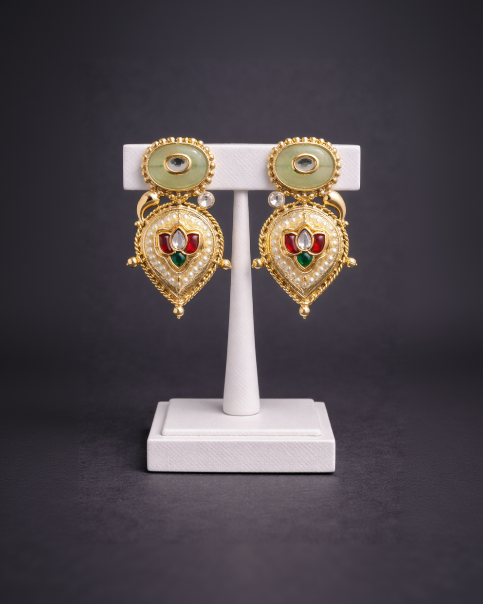 Gold-Toned Kundan and Pearl Drop Earrings-G35900