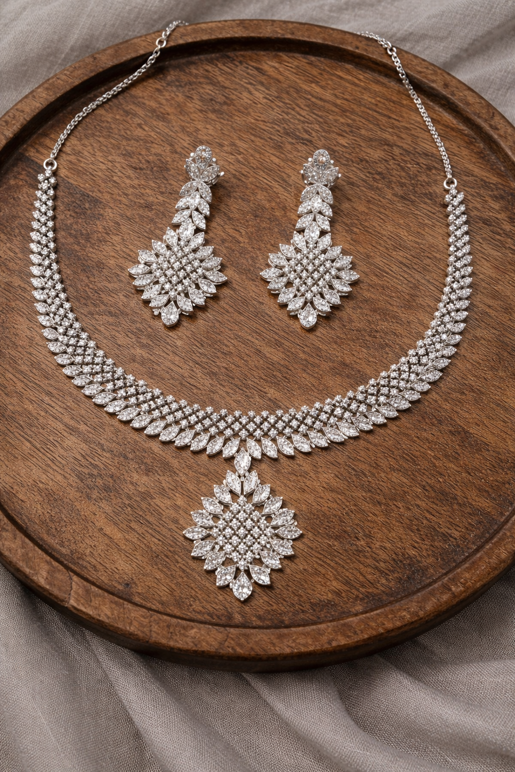 American Diamond & Zircon Silver-Plated Necklace