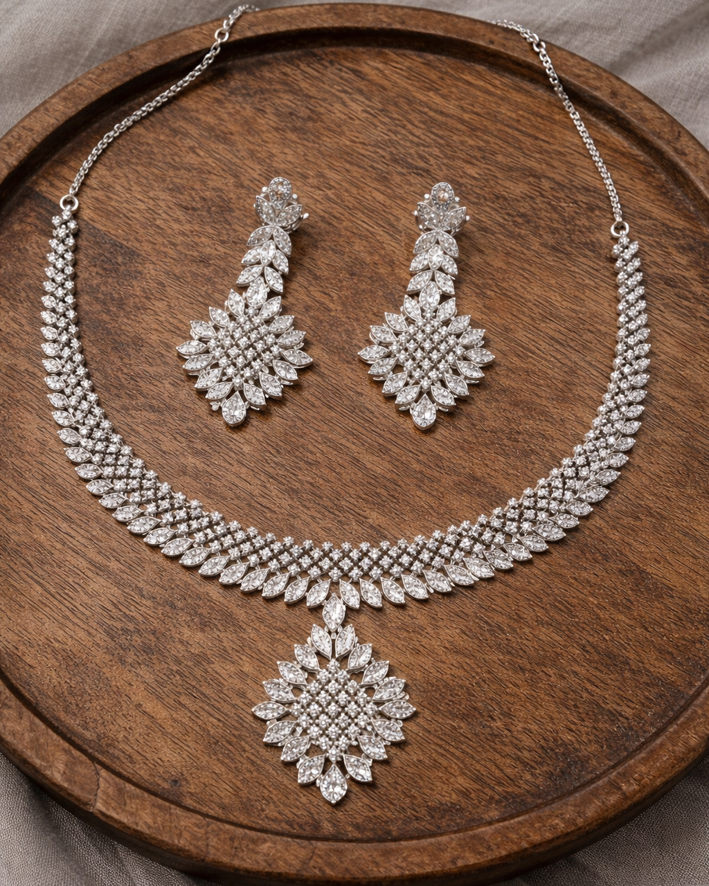 American Diamond & Zircon Silver-Plated Necklace-G353600