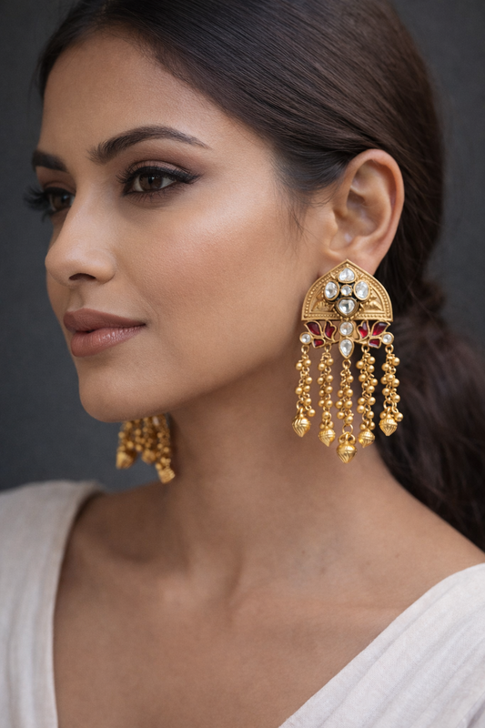 Mossonite Jhumka Earrings in Antique Gold-G353000