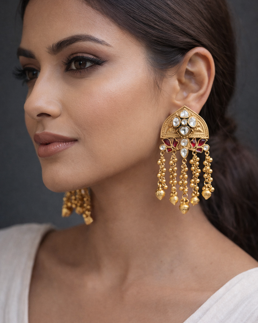 Mossonite Jhumka Earrings in Antique Gold-G353000