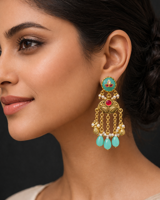 Heritage Kashmiri Firoza Stone Earrings-G353400